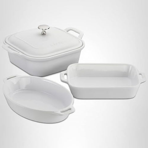 Opciones de color STAUB: blanco, azul oscuro y rojo cereza para la cocina.
