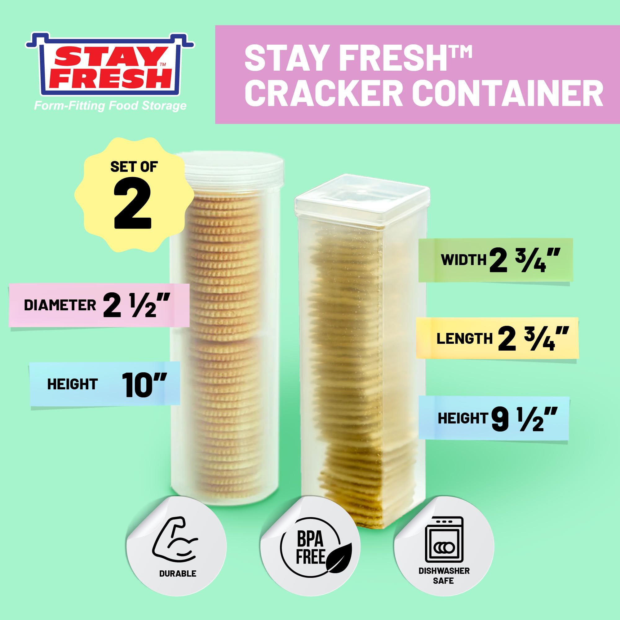 Stay Fresh contenedor cuadrado para galletas saladas, mantiene secas y crujientes por más tiempo