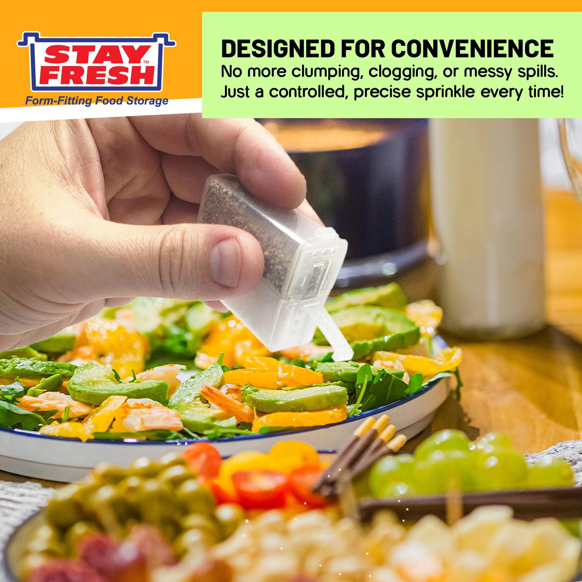 Stay Fresh tapas cierre hermetico evitan humedad y grumos en las especias.