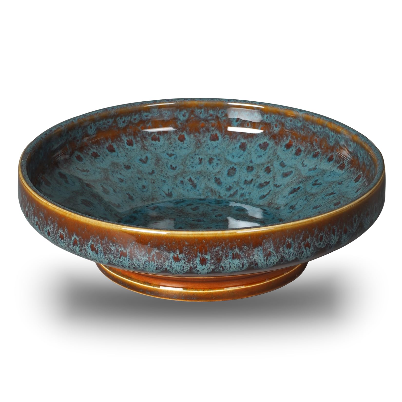 STE-CER cuenco-fruta con pedestal verde pavo real, ideal como centro de mesa decorativo