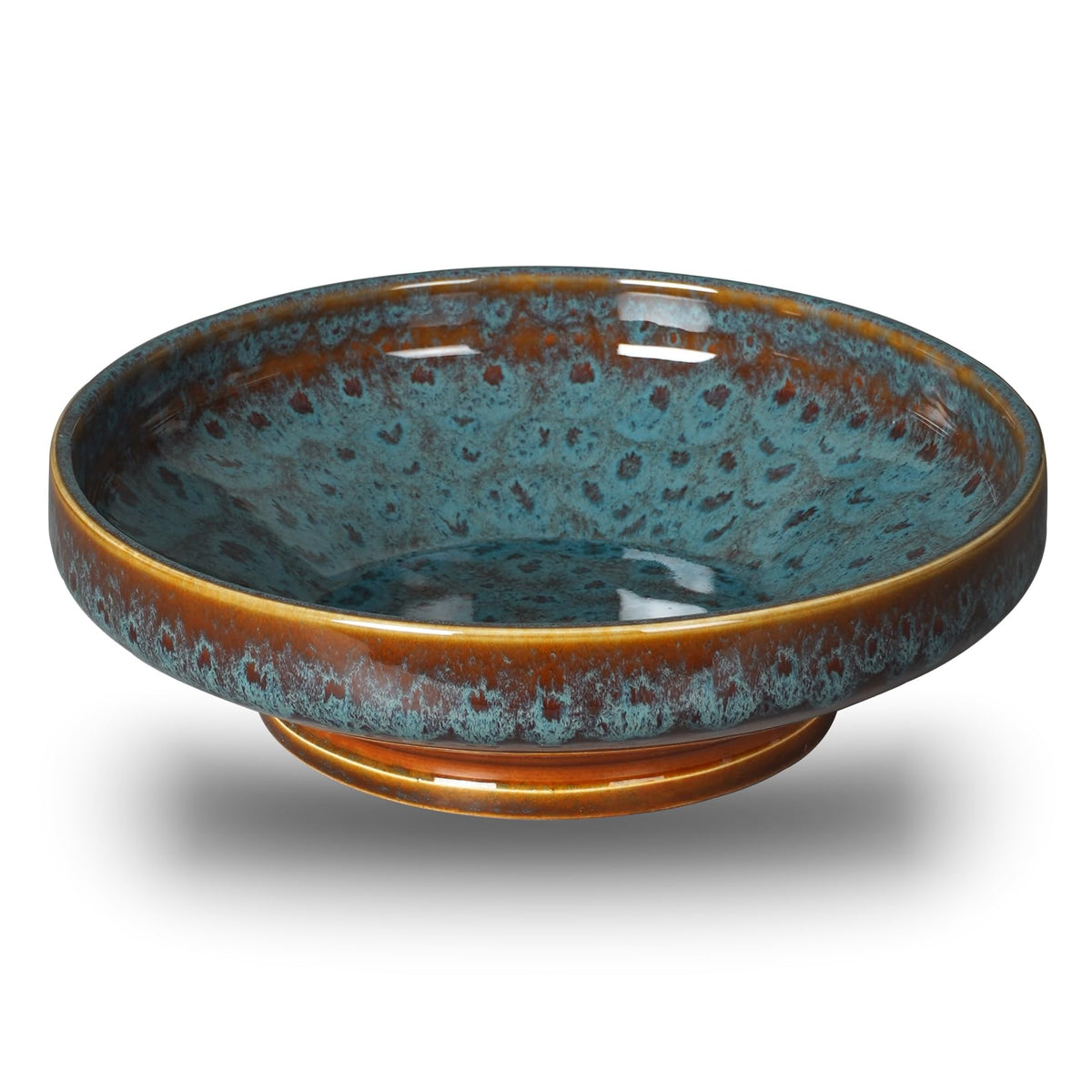 STE-CER cuenco-fruta con pedestal verde pavo real, ideal como centro de mesa decorativo