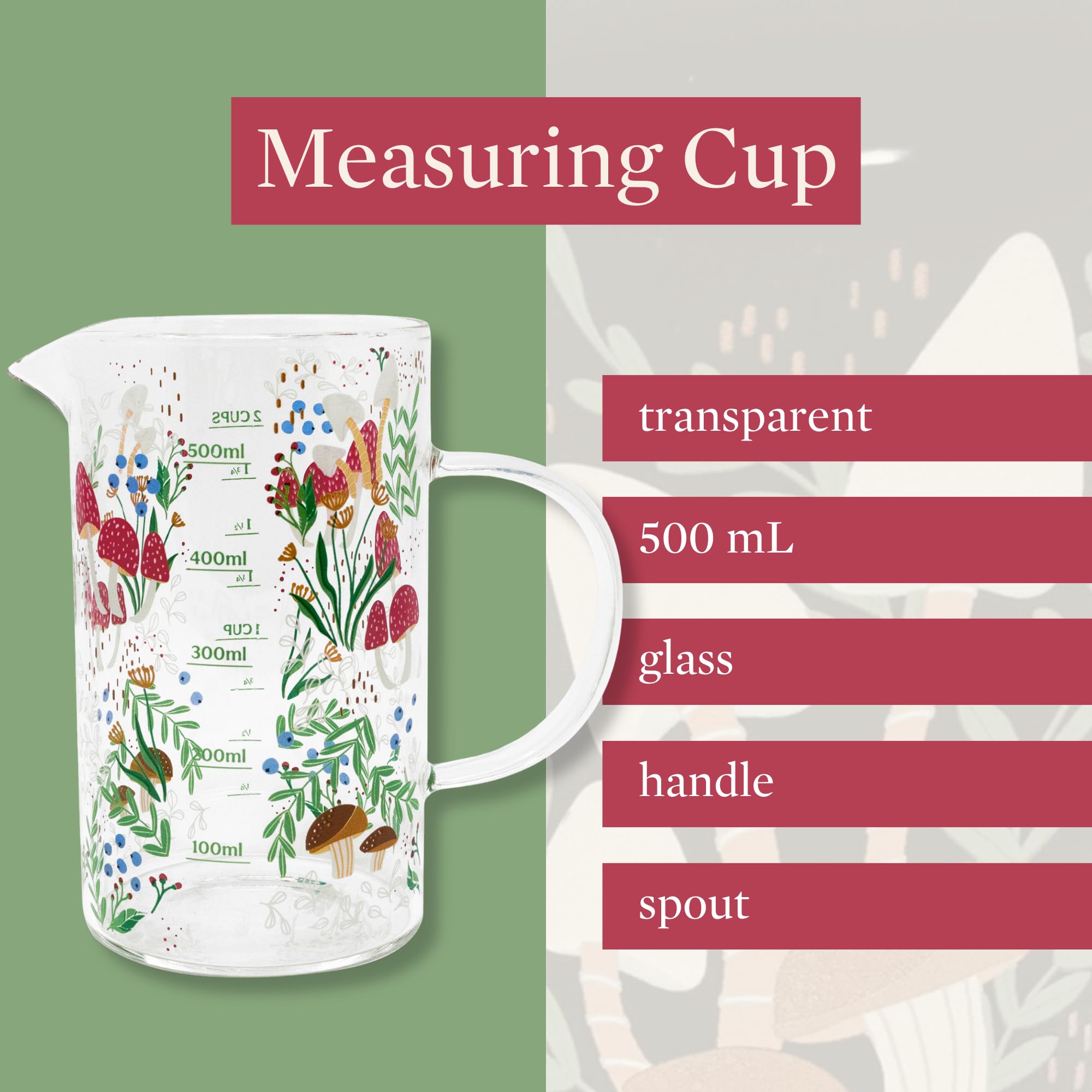 Vaso de vidrio con hongo de Steel Mill and Co, uso diario en cocina.