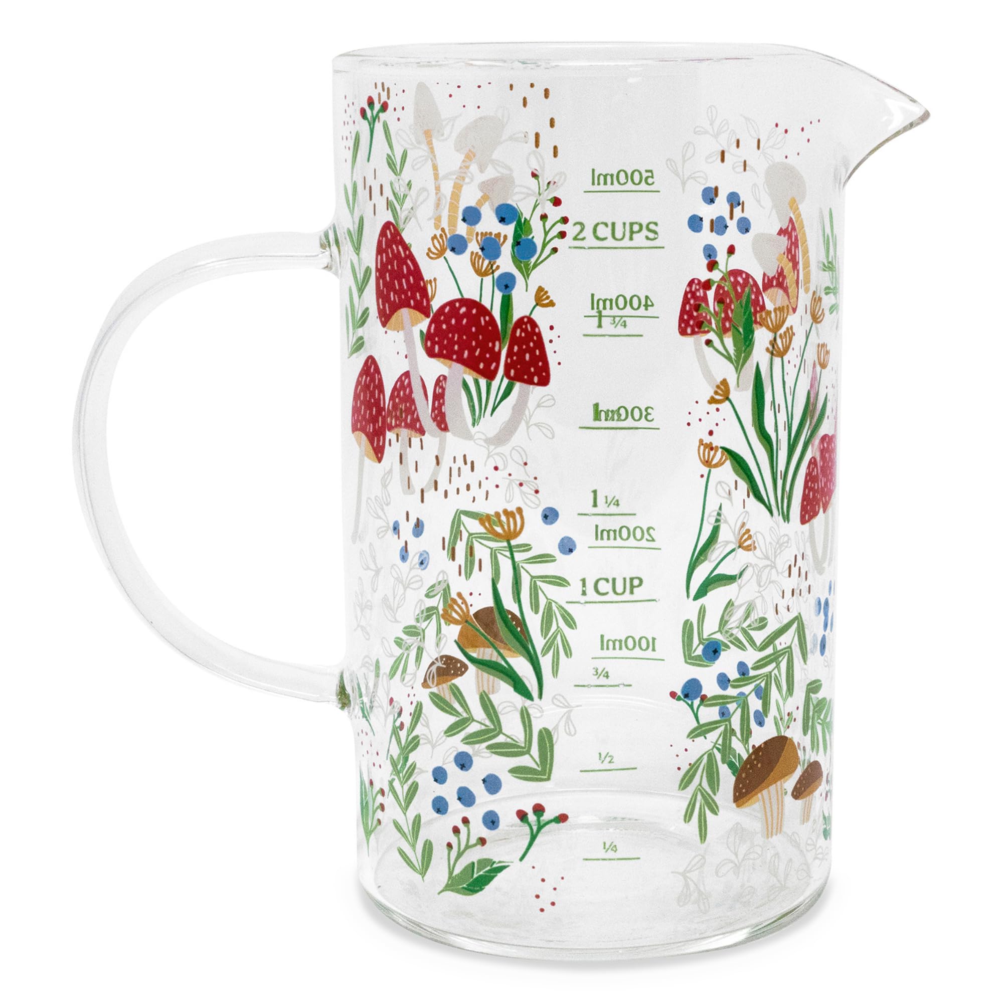 Vaso medidor de Steel Mill and Co con hongo, ideal para medir líquidos con precisión.