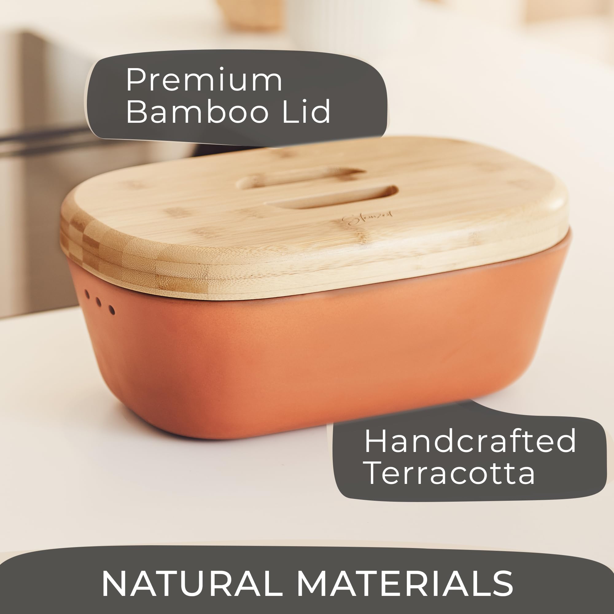 Steinzeit caja pan terracota, dimensiones 25x13x10 cm para pan de masa madre.