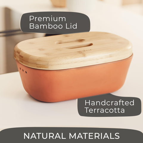 Steinzeit caja pan terracota, dimensiones 25x13x10 cm para pan de masa madre.