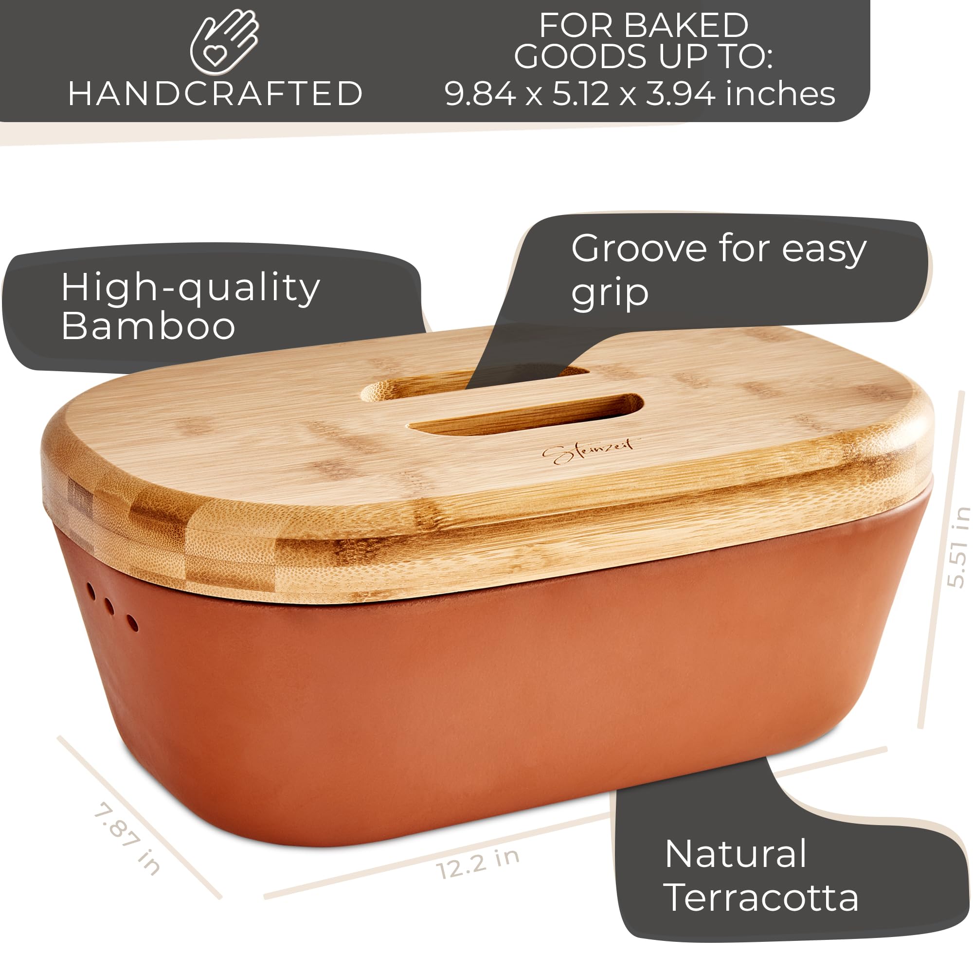 Steinzeit caja pan terracota, uso diario en la cocina para pan casero.