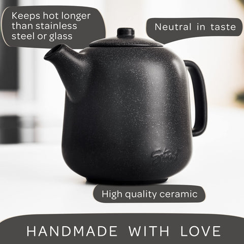 Steinzeit Tetera cerámica negra con infusor removible para té suelto