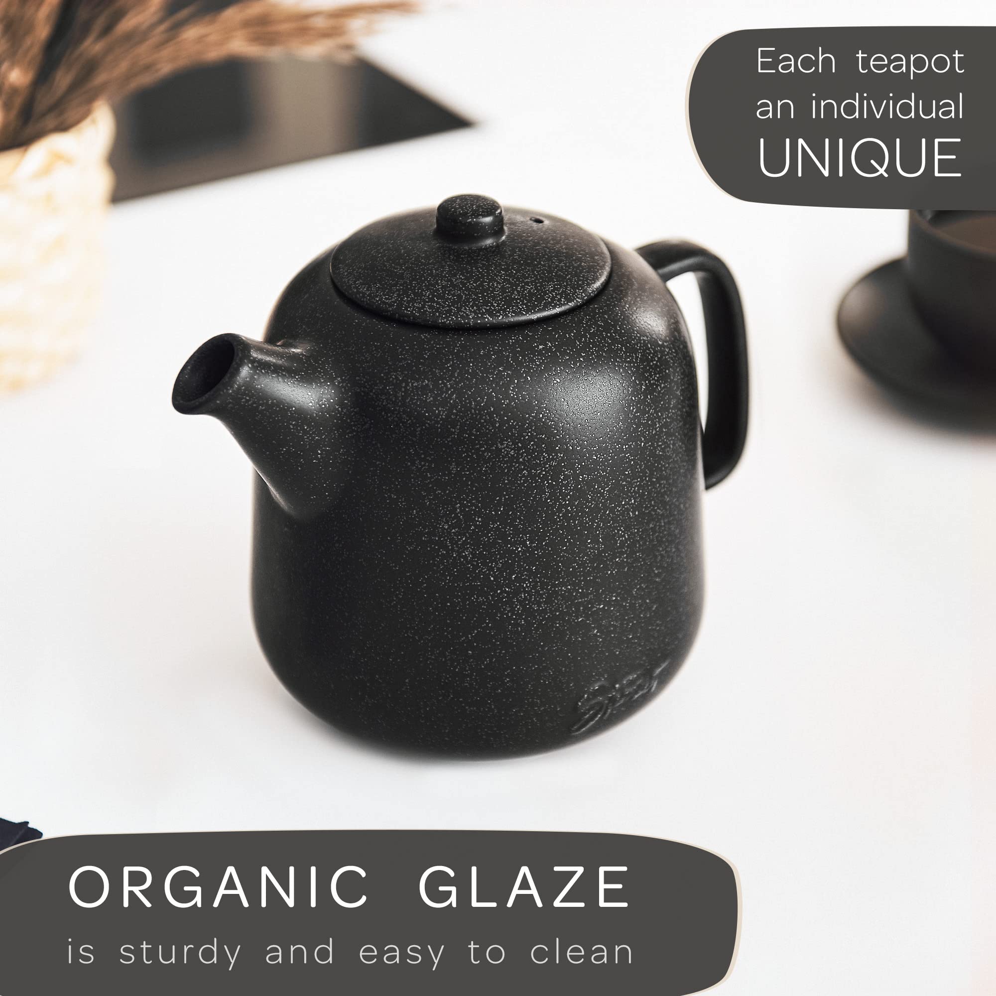Steinzeit Tetera cerámica negra con tapa removible para infusiones limpias