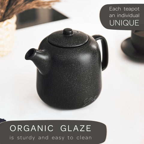 Steinzeit Tetera cerámica negra con tapa removible para infusiones limpias