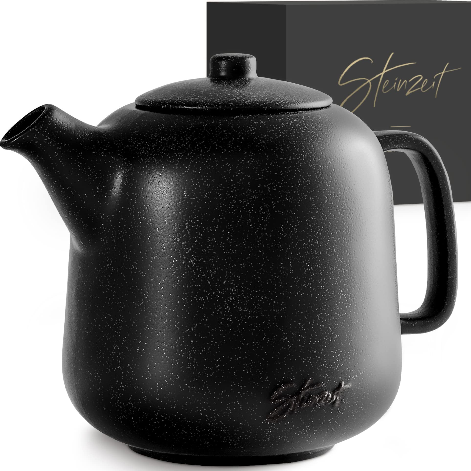 Steinzeit Tetera diseño 44 onzas negra con infusor removible, ideal para té suelto