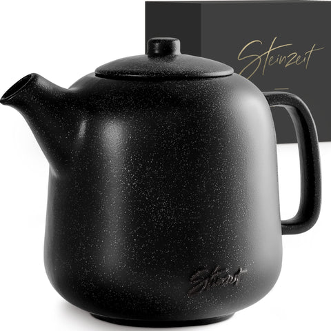 Steinzeit Tetera diseño 44 onzas negra con infusor removible, ideal para té suelto