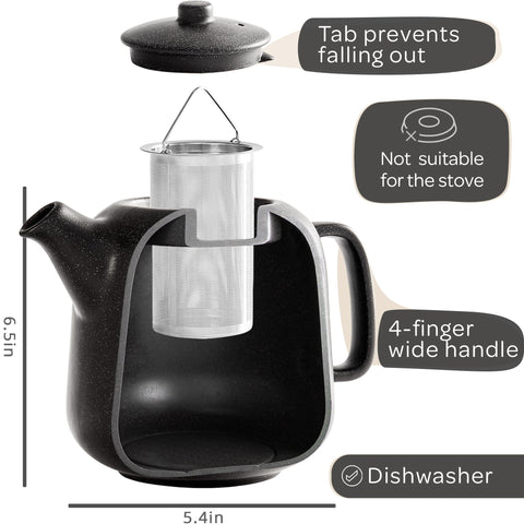 Steinzeit Tetera cerámica negra con acabado pulido para una experiencia de té elegante