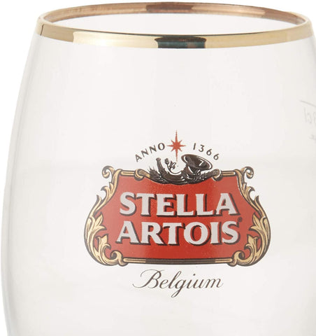 Caja-display de Stella Artois con dos calices dorados, ideal para regalo y exhibición.