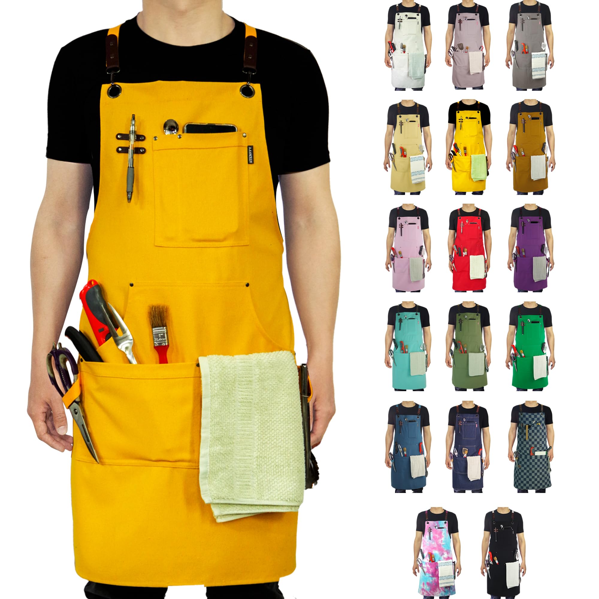 Delantal Stenffy para cocina con bolsillos múltiples, protege la ropa