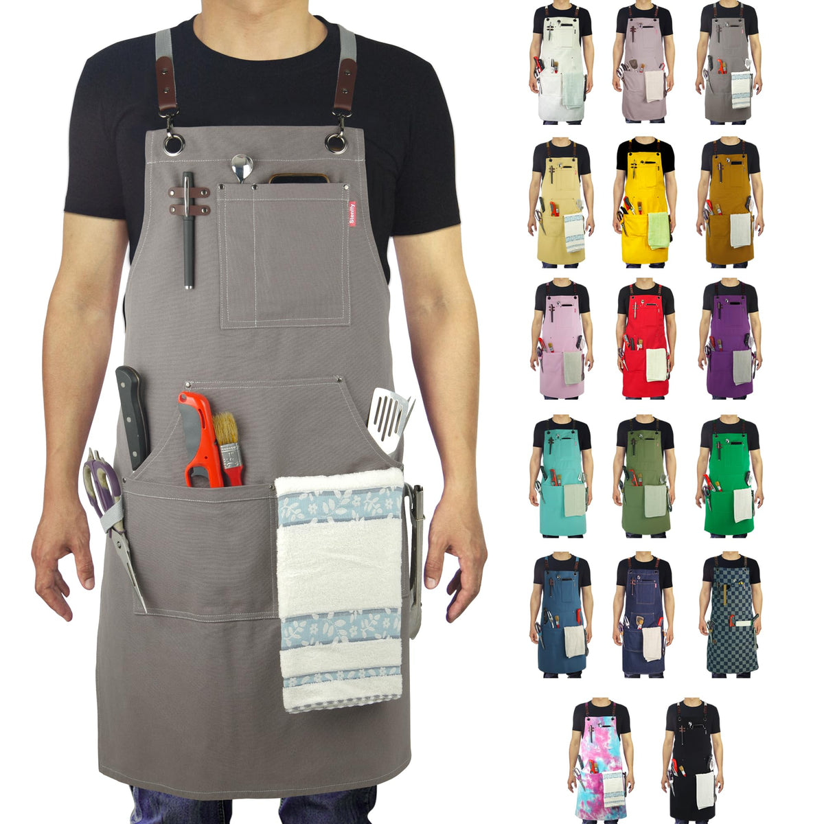 Stenffy delantal cocina canvas resistente con bolsillos para utensilios.
