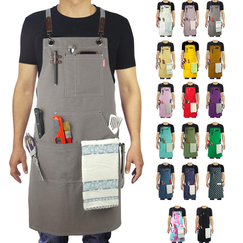 Stenffy delantal cocina canvas resistente con bolsillos para utensilios.