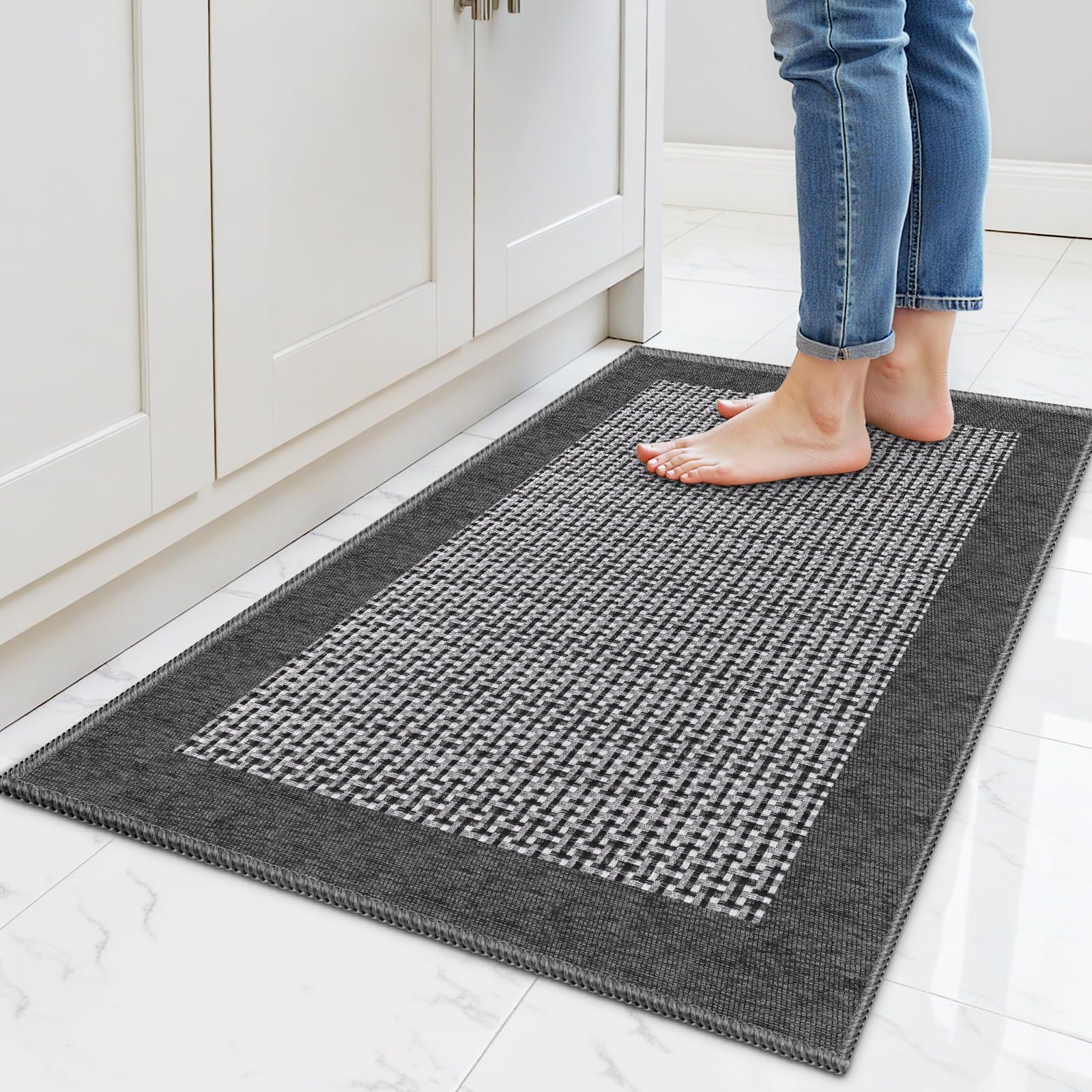 StepRite: alfombra gris 32x20 con base antideslizante, ideal para largas horas de cocina.