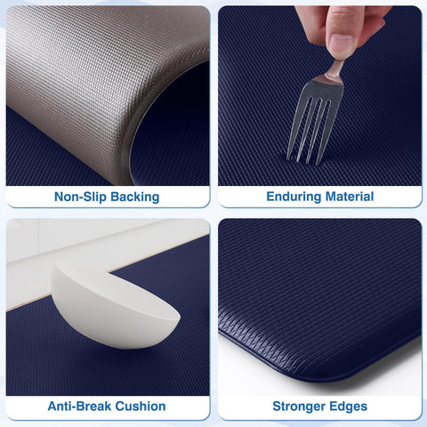 StepRite tapete de cocina azul anti-fatiga para postura estable frente al fregadero.