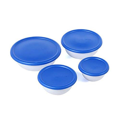 Sterilite: boles apilables con tapas azules, ahorro de espacio en despensa