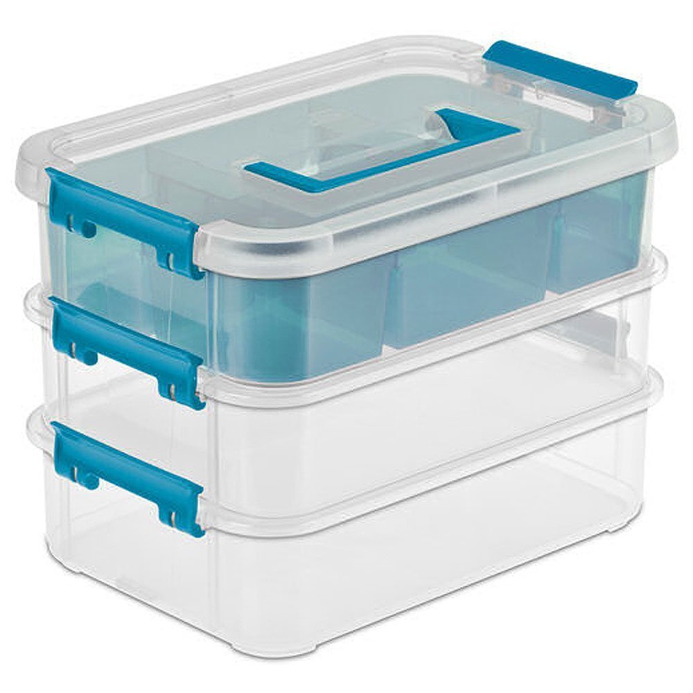 Sterilite caja apilable tres capas con divisor para organización rápida
