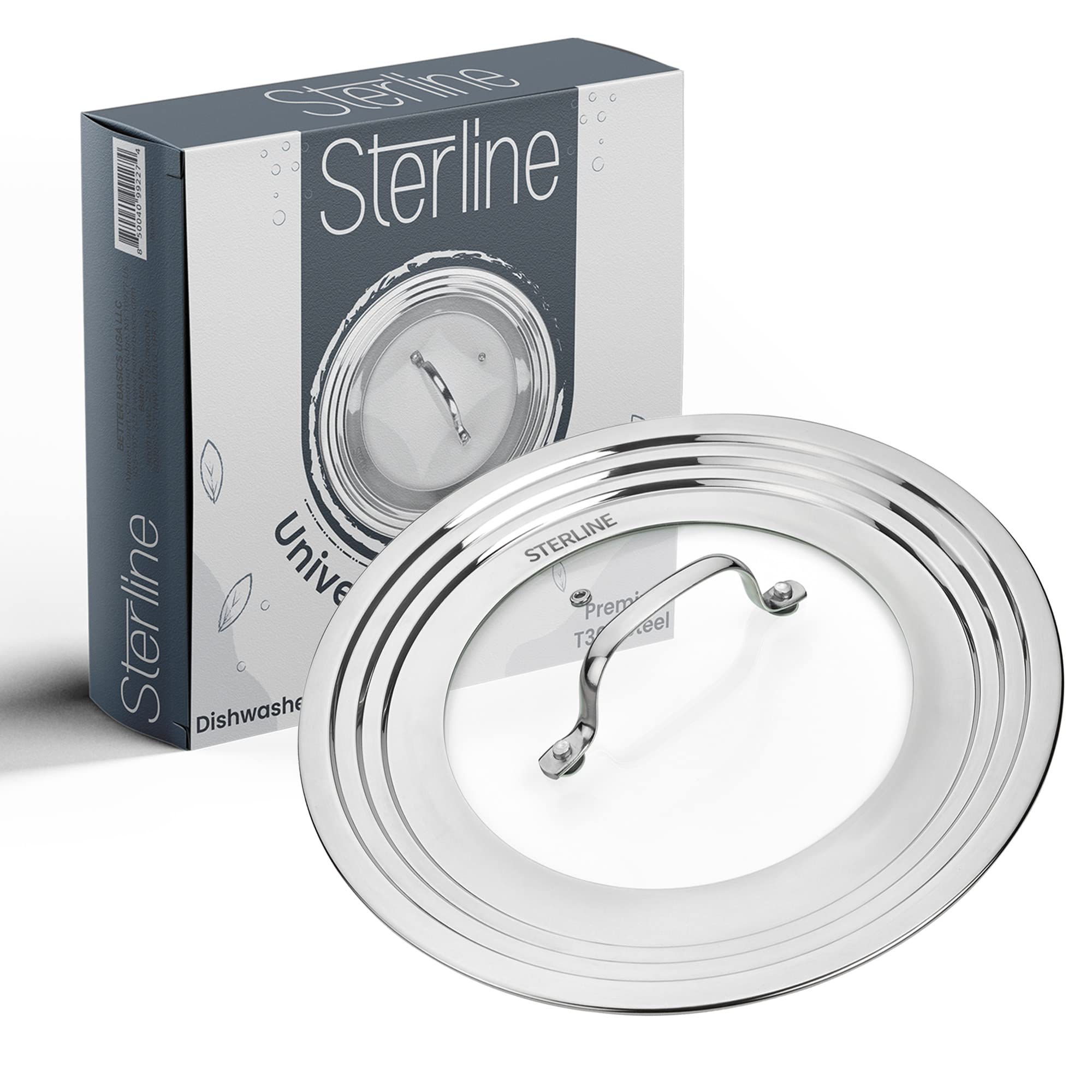 Sterline tapa universal para ollas grandes de 8 a 12 pulgadas, ahorro de espacio.