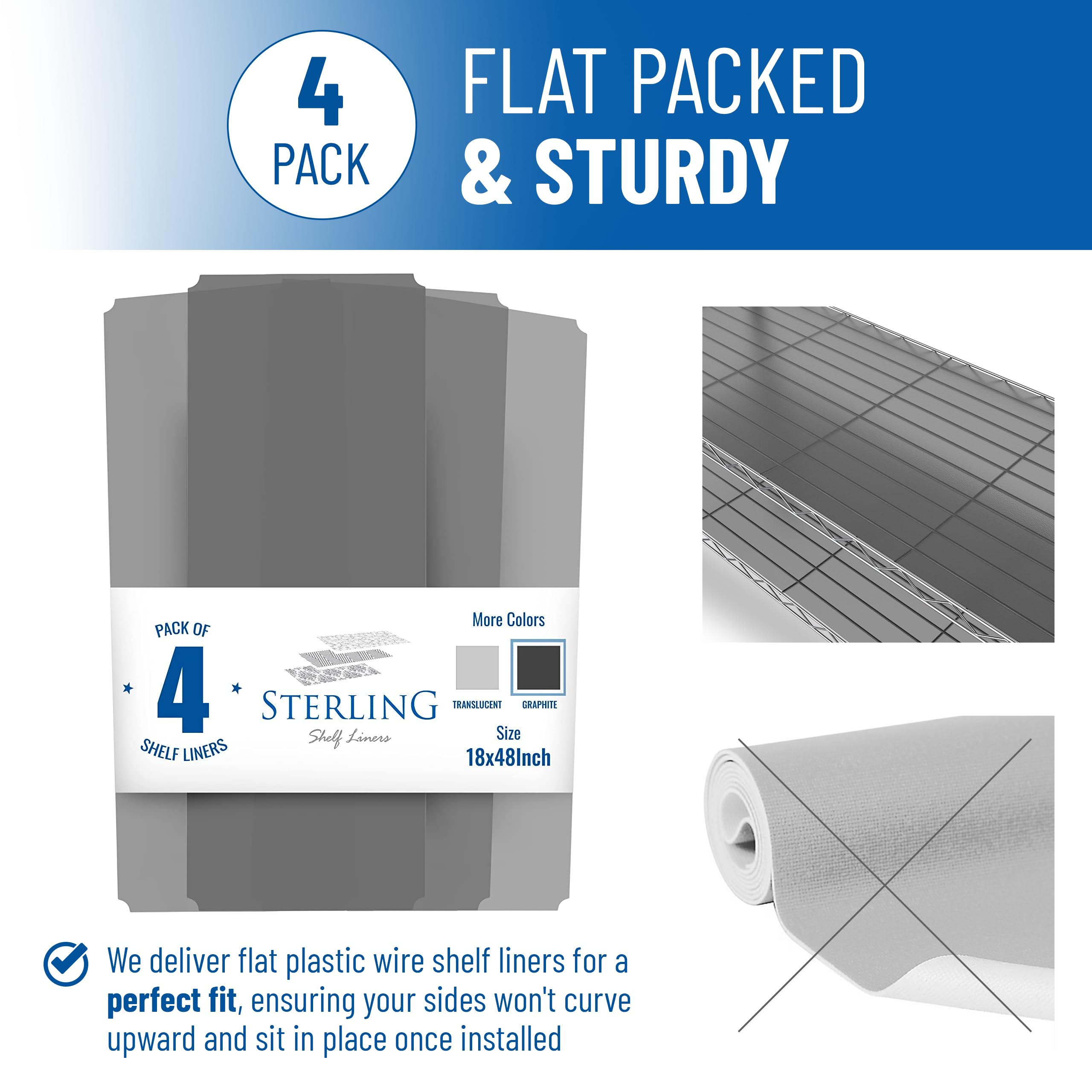 Sterling protector-estante plastico 18x48 grafito: cubrimiento plano y fácil de limpiar.