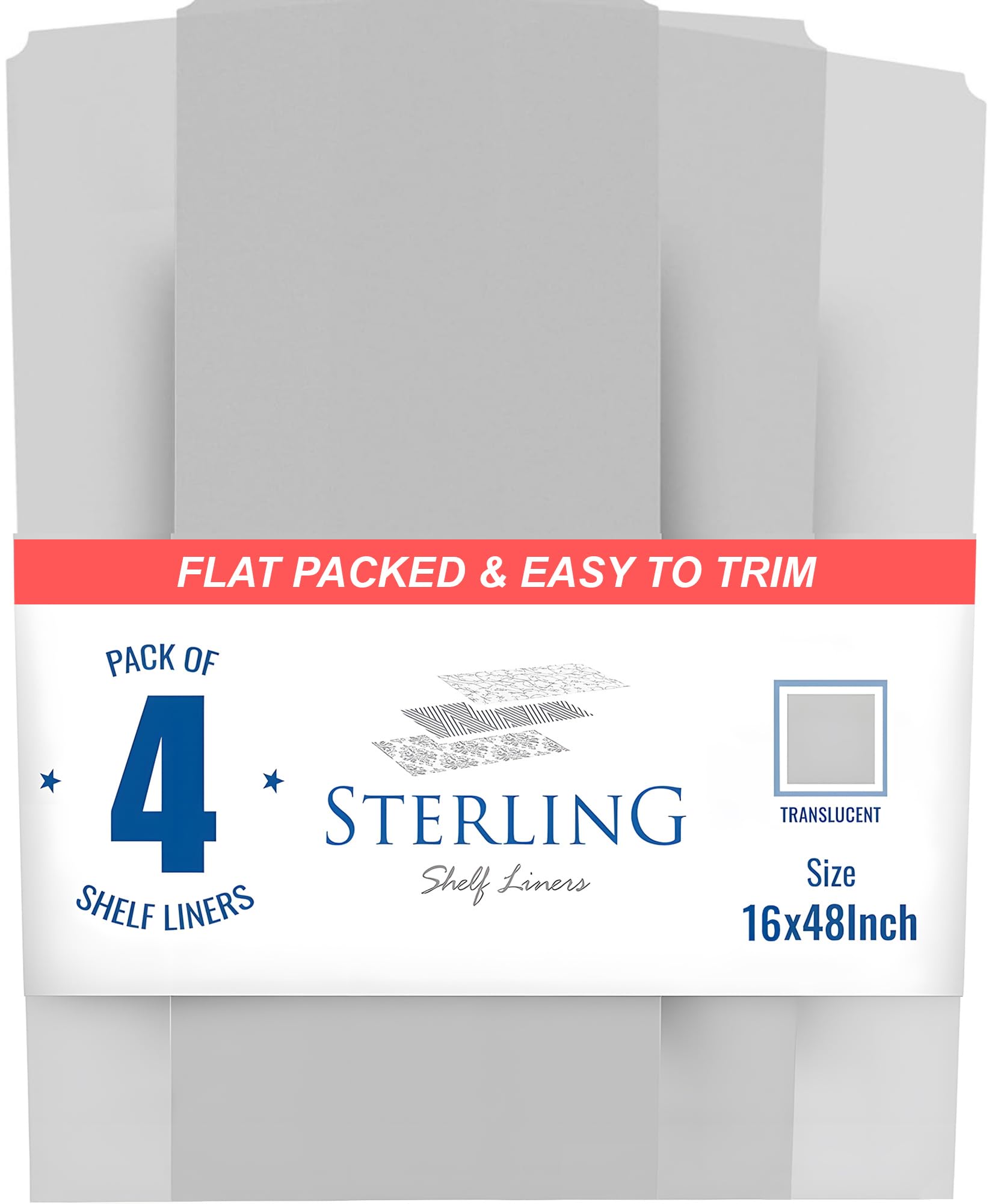 Sterling Shelf Liners estante wire en empaque plano para almacenamiento fácil.