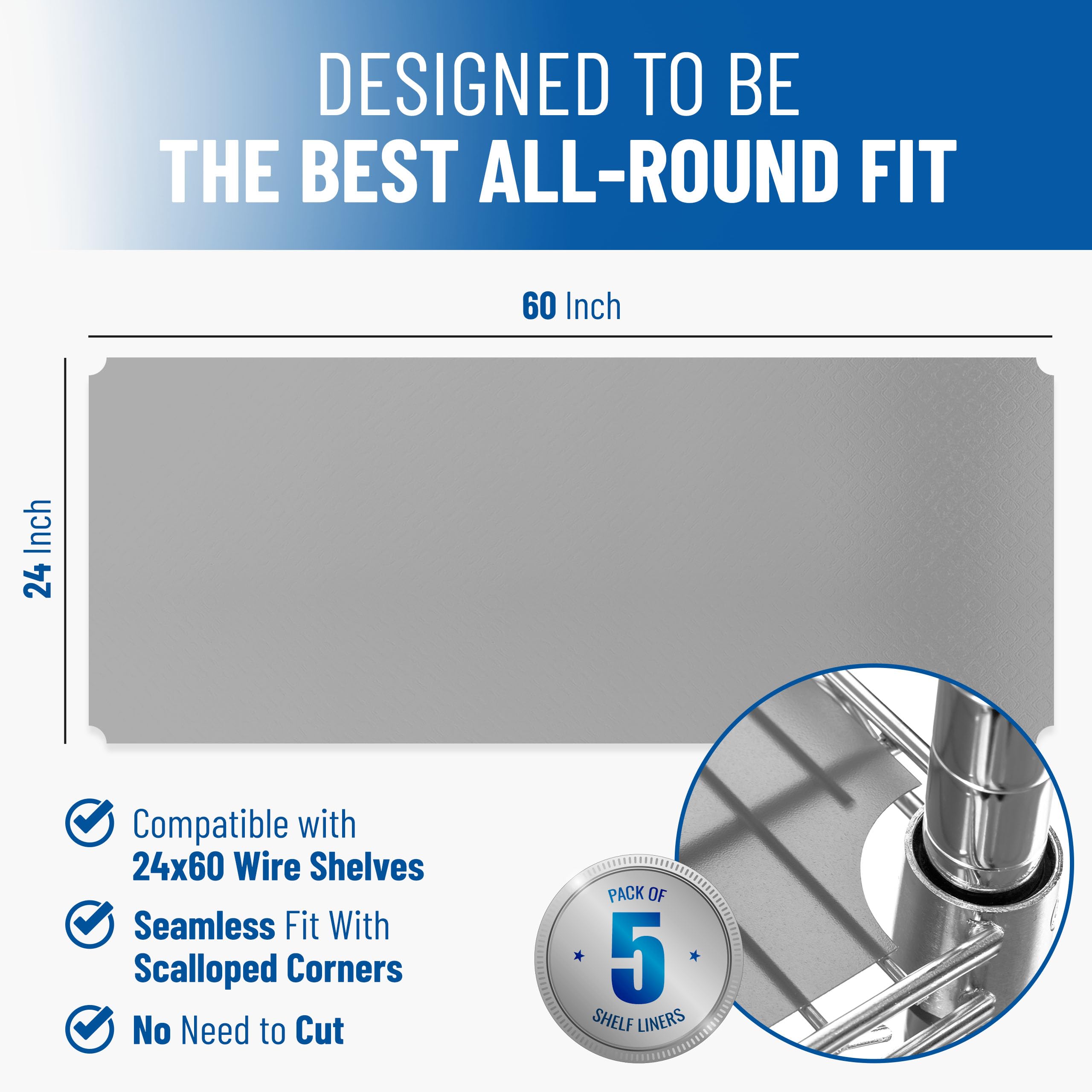 Sterling Shelf Liners grafito: ajuste perfecto en estanterías 24 x 60.