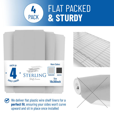 Sterling Shelf Liners revestimientos para estantería de alambre, superficie suave y duradera.