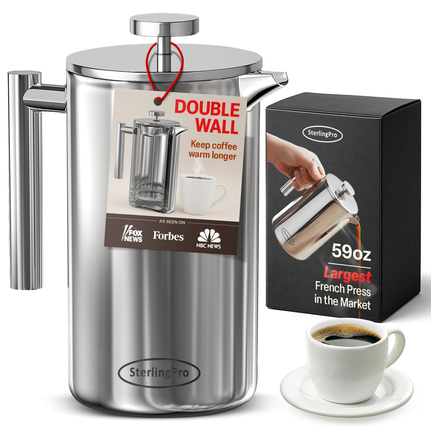 SterlingPro Prensa Francesa XL 59oz para cocina, gran capacidad para reuniones.