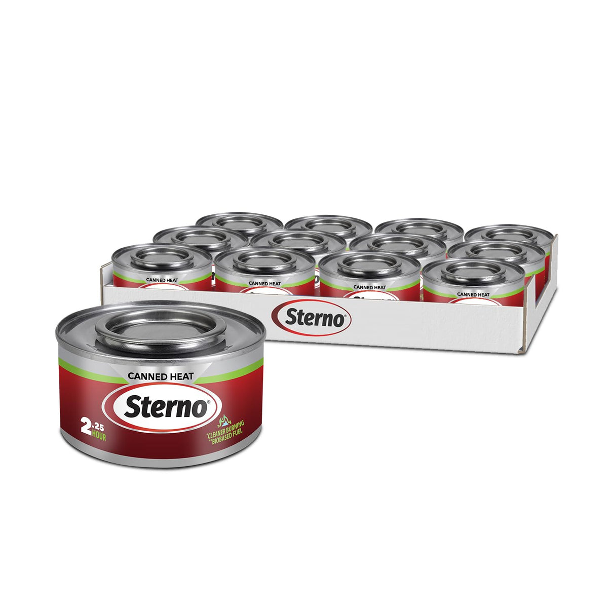 Sterno lata frontal mostrando diseño y facilidad de encendido