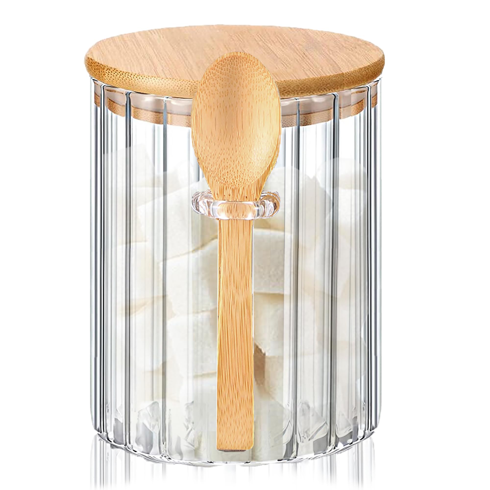 Frasco de vidrio Steviieden con tapa de bambú y cucharas, para azúcar elegante.