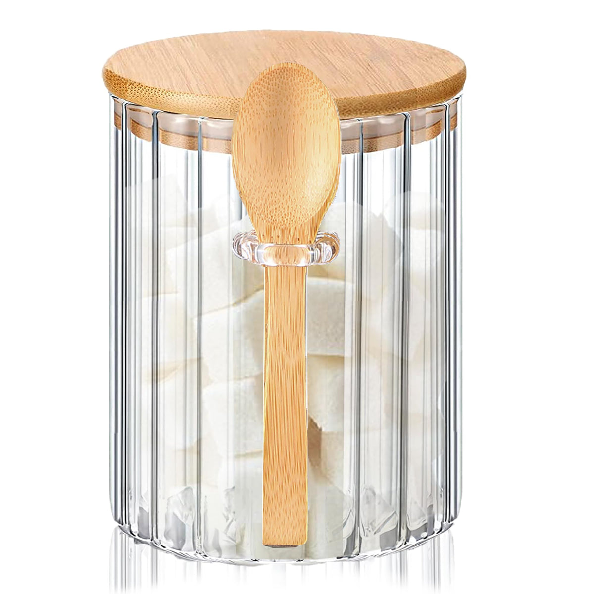 Frasco de vidrio Steviieden con tapa de bambú y cucharas, para azúcar elegante.