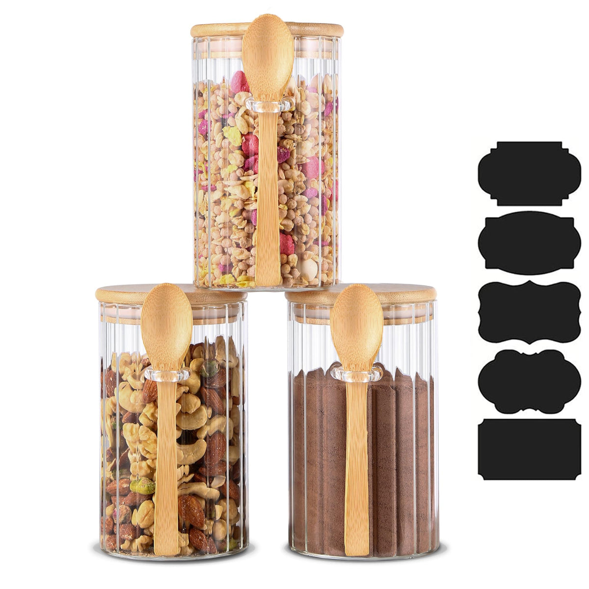 Frascos de vidrio Steviieden de 750 ml con tapa de bambú para conservar ingredientes