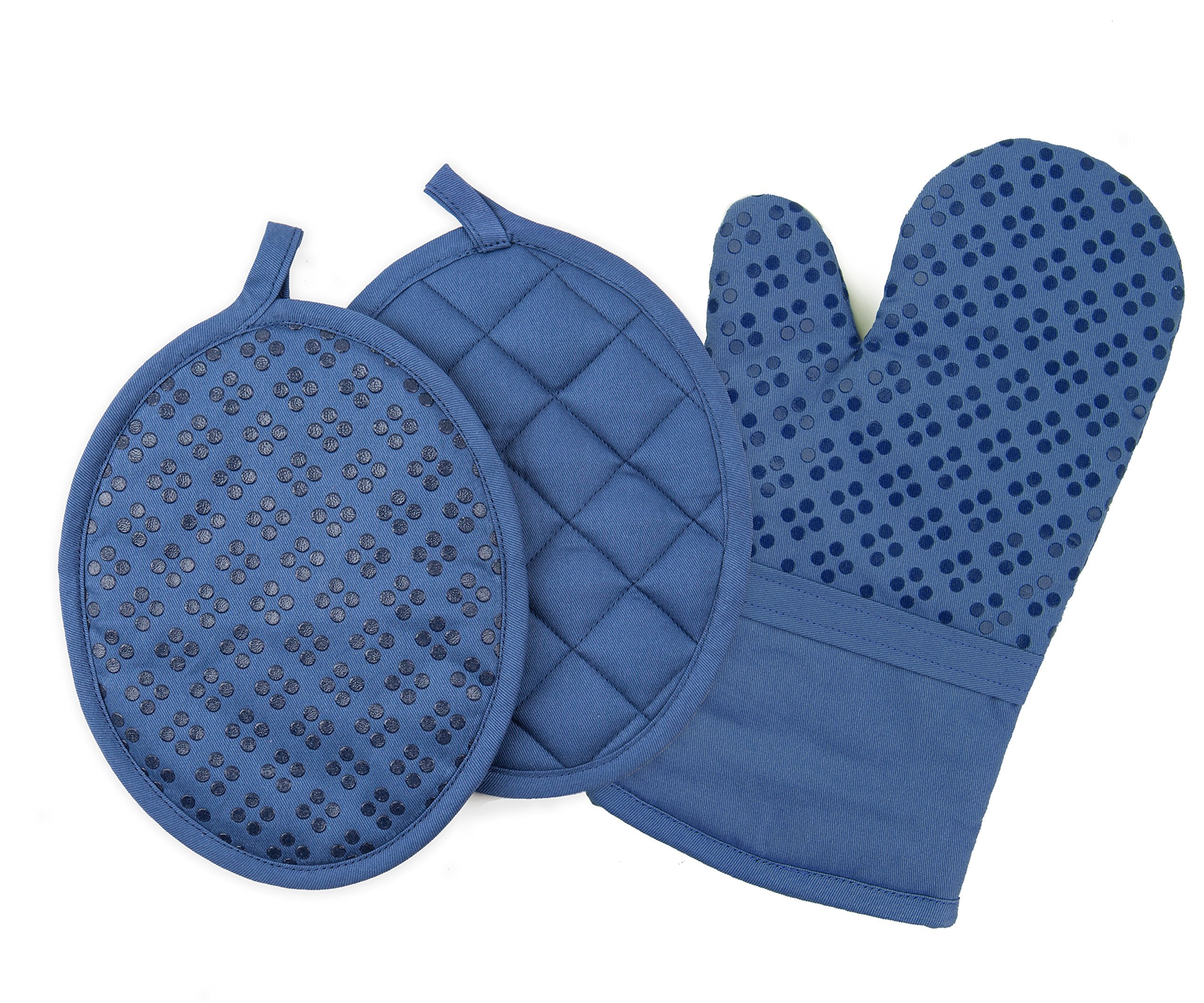 Sticky Toffee manoplas de horno azul oscuro para agarre seguro al manipular ollas.