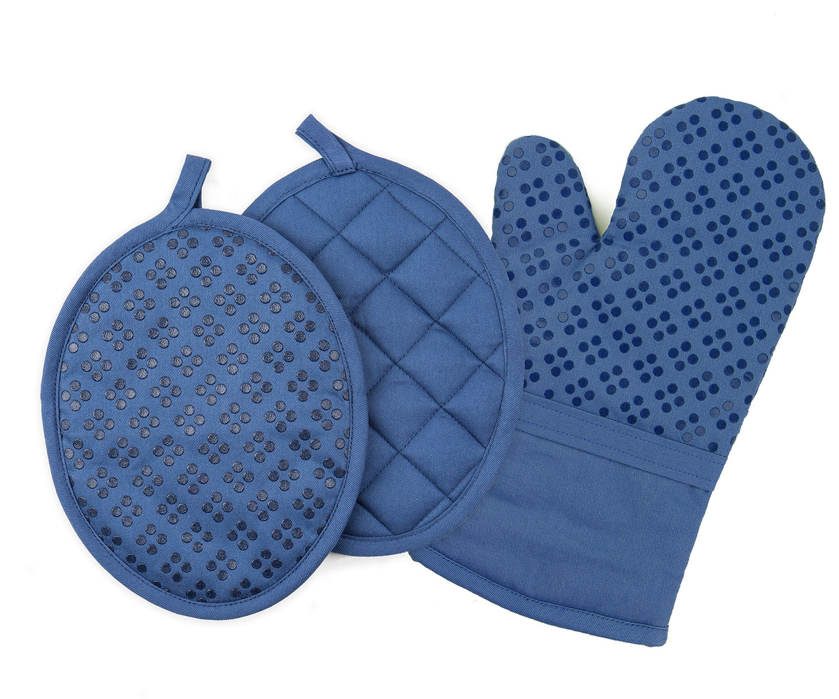 Sticky Toffee manoplas de horno azul oscuro para agarre seguro al manipular ollas.