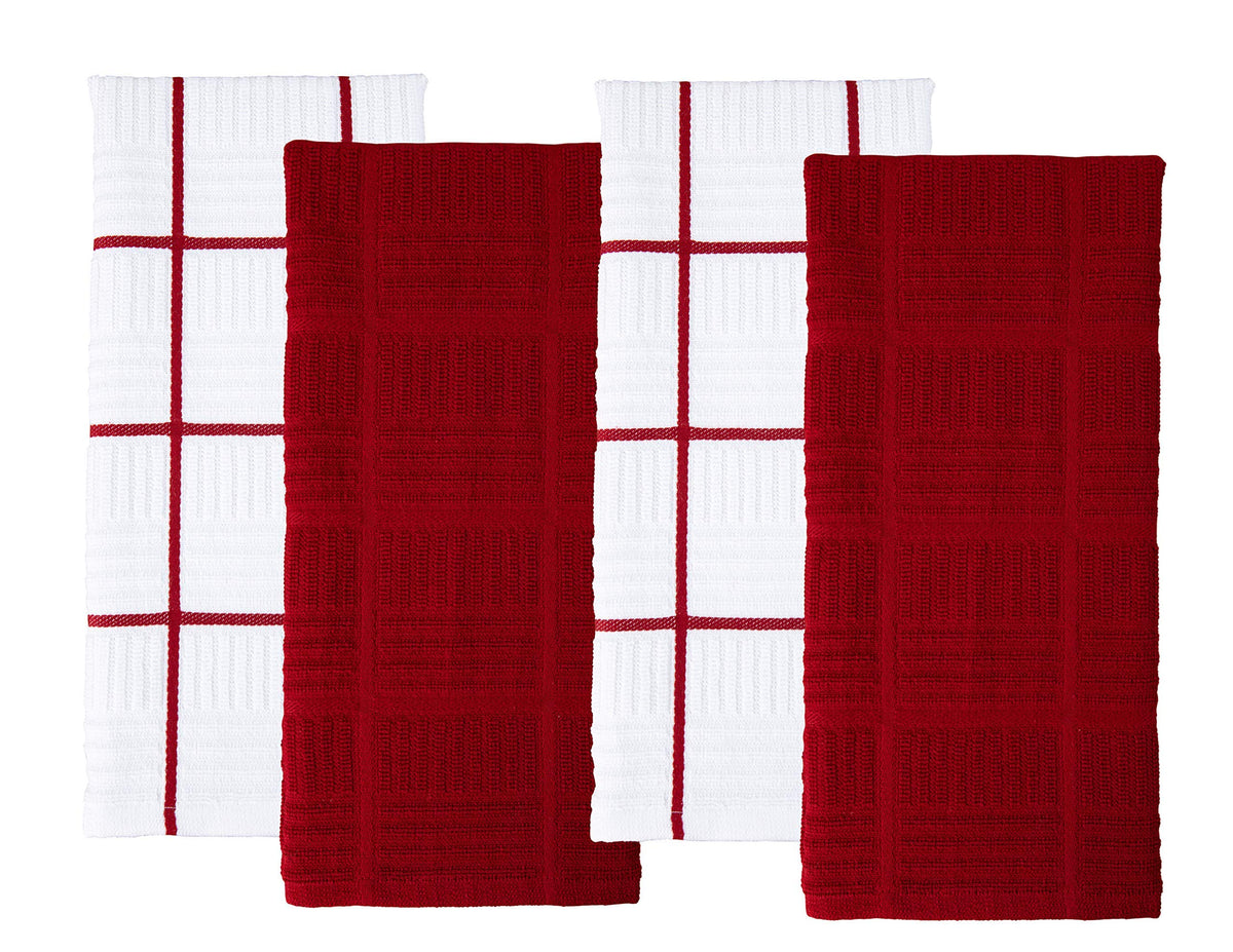 Sticky Toffee: toallas absorbentes en rojo y blanco, vista frontal para secar platos.