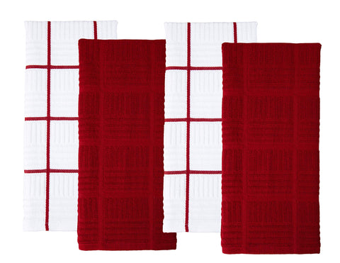 Sticky Toffee: toallas absorbentes en rojo y blanco, vista frontal para secar platos.