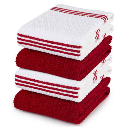 Sticky Toffee: toallas de cocina conjunto de 4 en rojo y blanco para secar platos