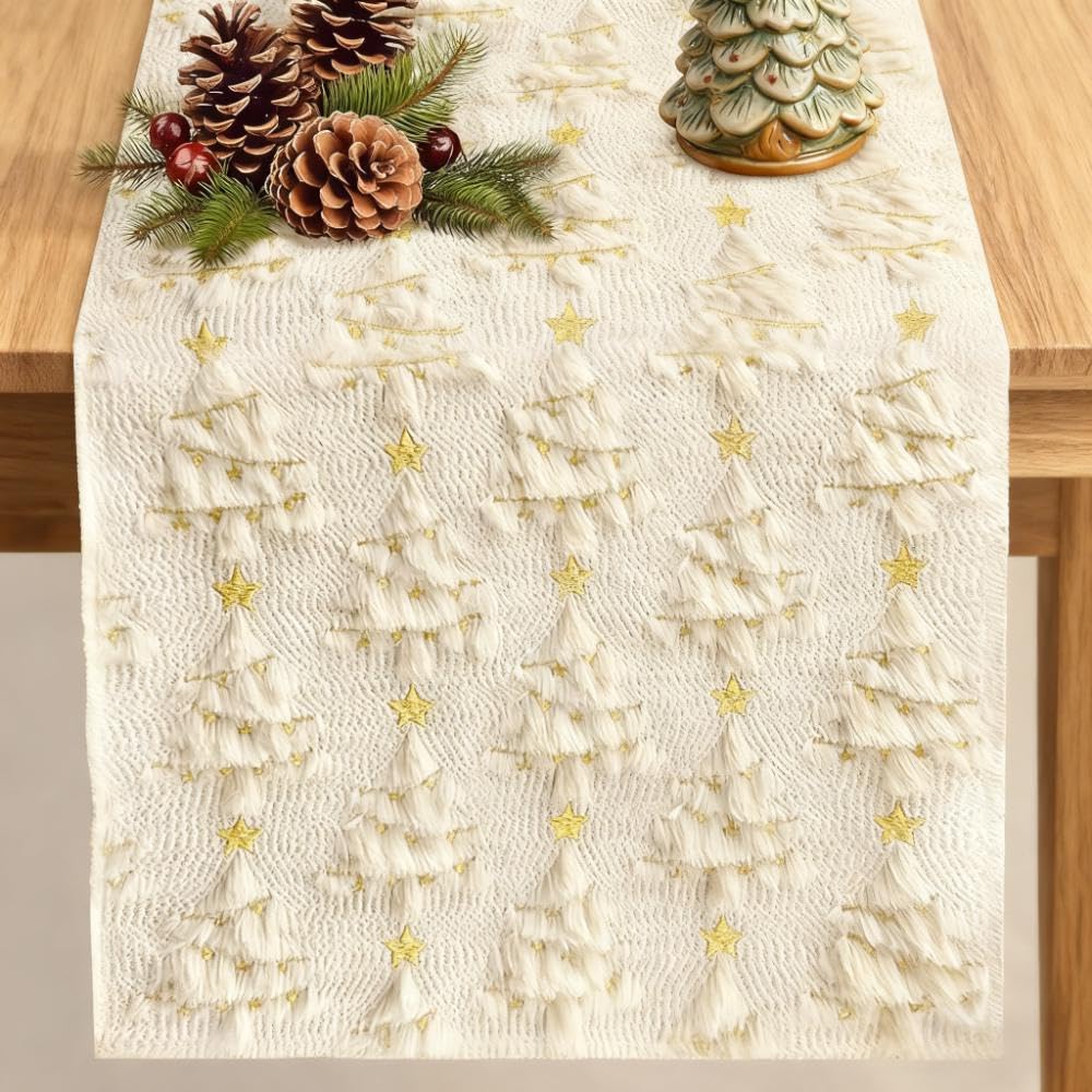 STJKRCLW centro de mesa navidad beige en felpa suave para cenas festivas.