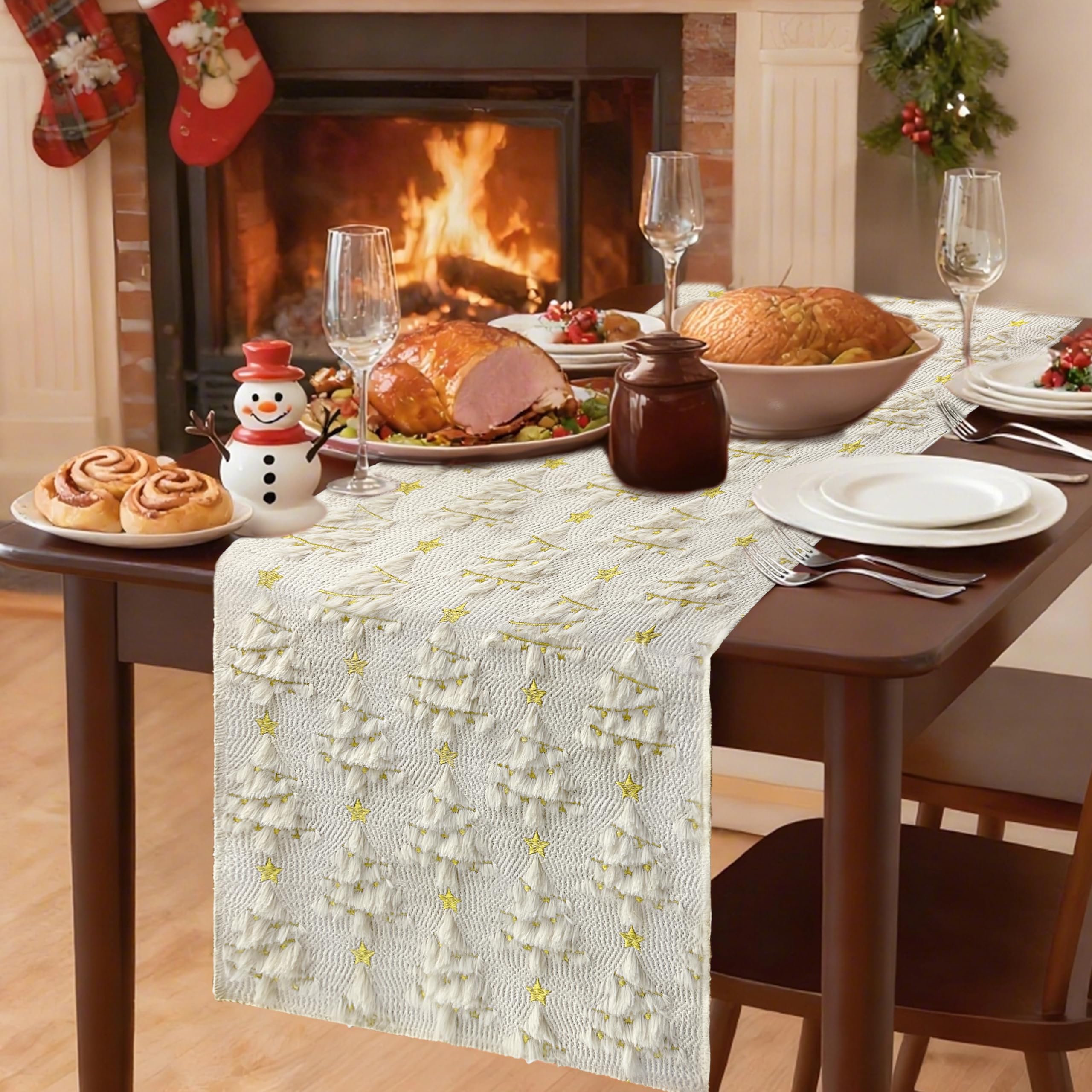 STJKRCLW diseño beige versátil que combina con decoraciones navideñas.