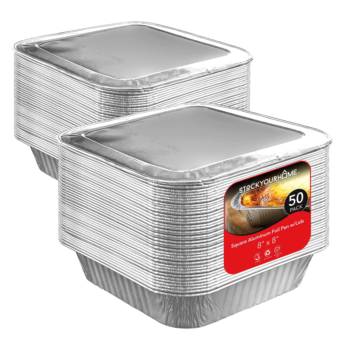 Stock Your Home: bandeja cuadrada de aluminio 8 pulgadas con tapa para hornear y almacenar