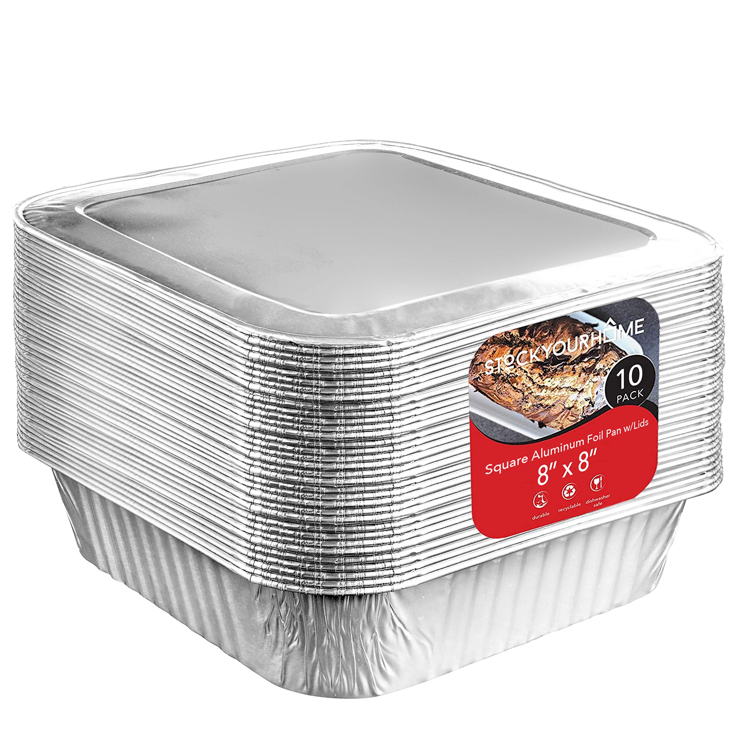 Stock Your Home bandeja aluminio 8x8 con tapa para hornear y servir.