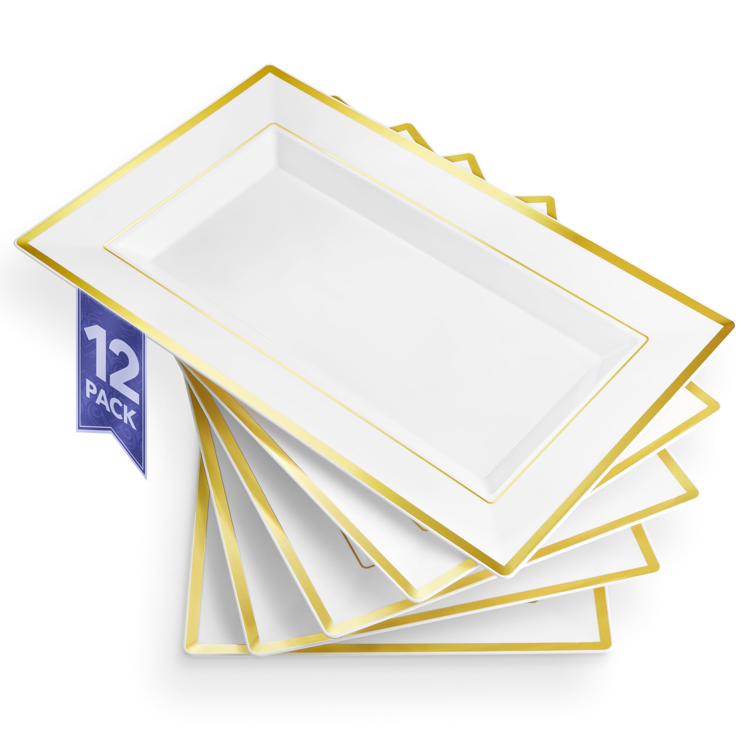 Stock Your Home: bandeja blanca con borde dorado para aperitivos elegantes.
