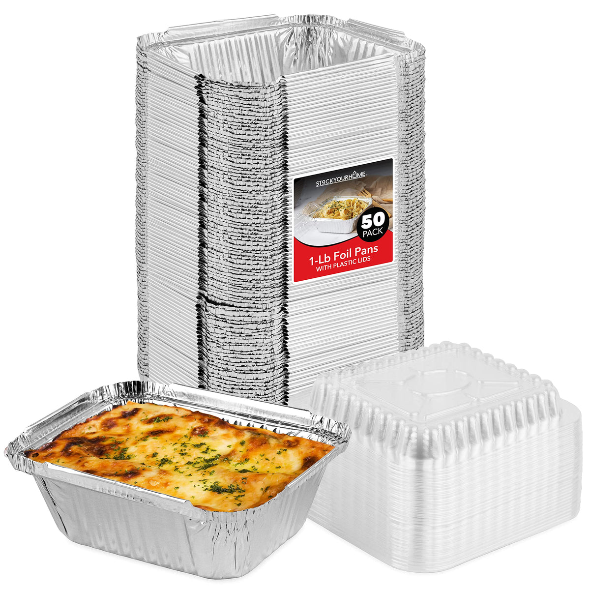 Stock Your Home bandejas de aluminio 1 lb con tapas, ideales para entrega y almacenamiento.