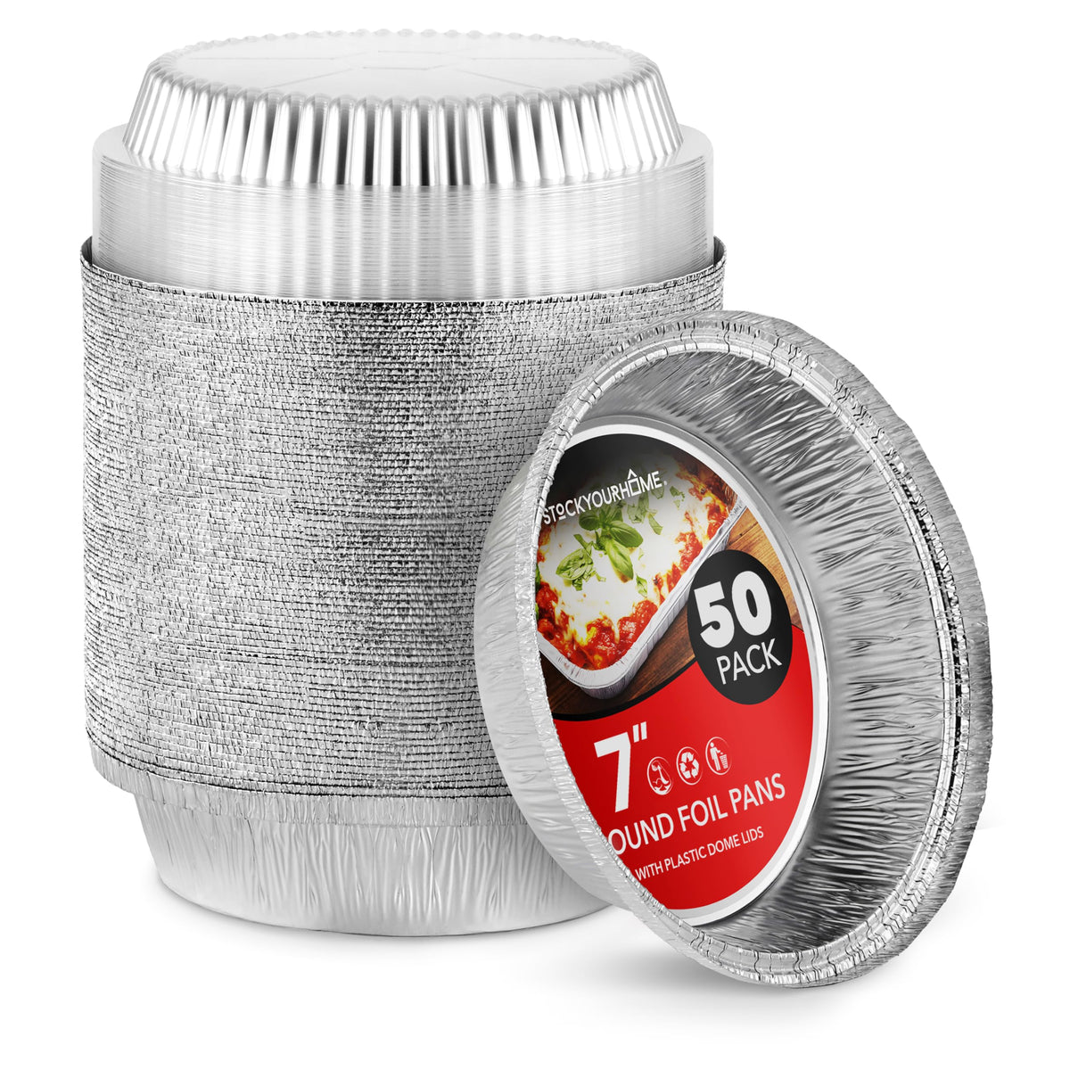 Stock Your Home bandejas de aluminio con tapas de 7 pulgadas para hornear y servir.
