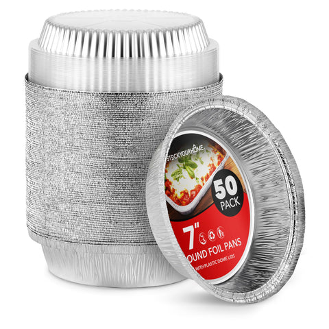 Stock Your Home bandejas de aluminio con tapas de 7 pulgadas para hornear y servir.