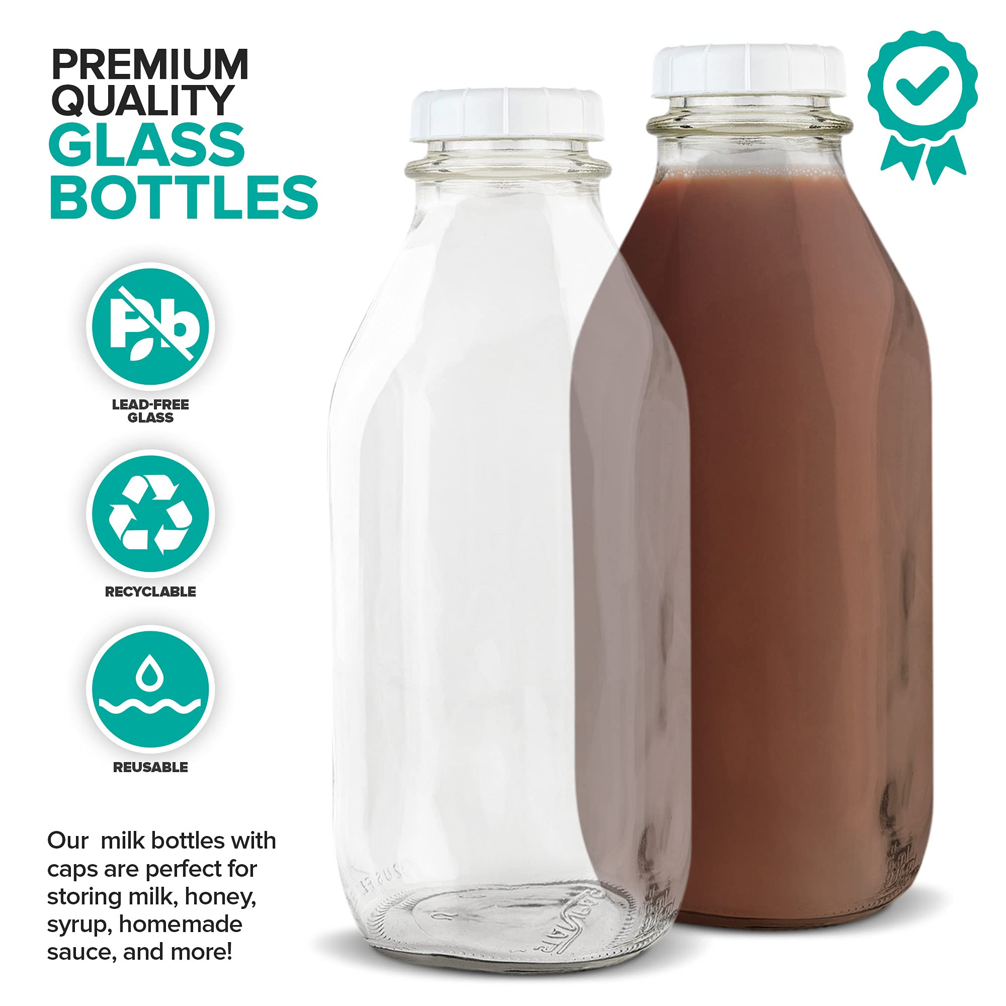 Stock Your Home botella de jugo de vidrio con tapa blanca, perfecta para jugos naturales