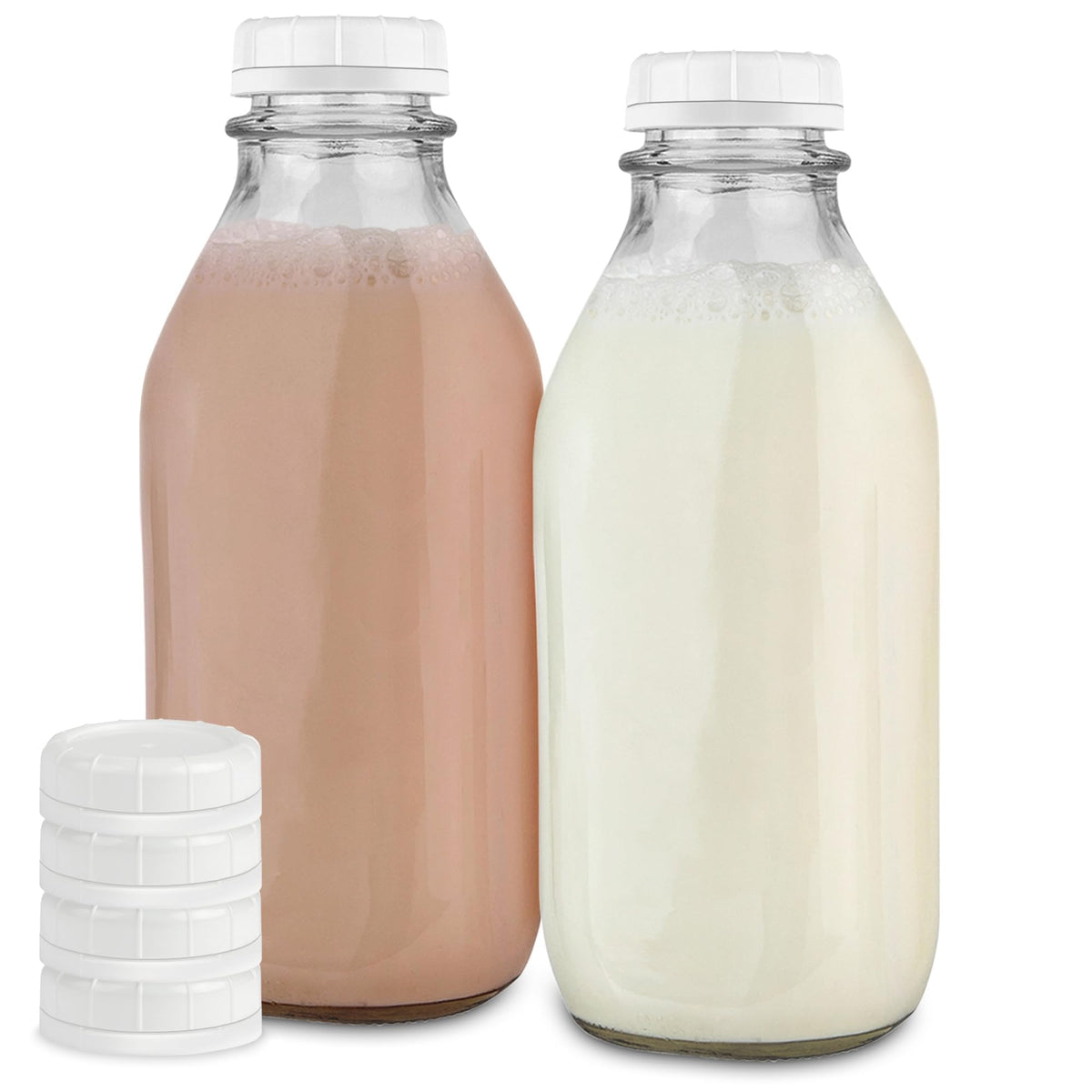 Stock Your Home botella de vidrio 1 litro con tapa blanca, ideal para leche