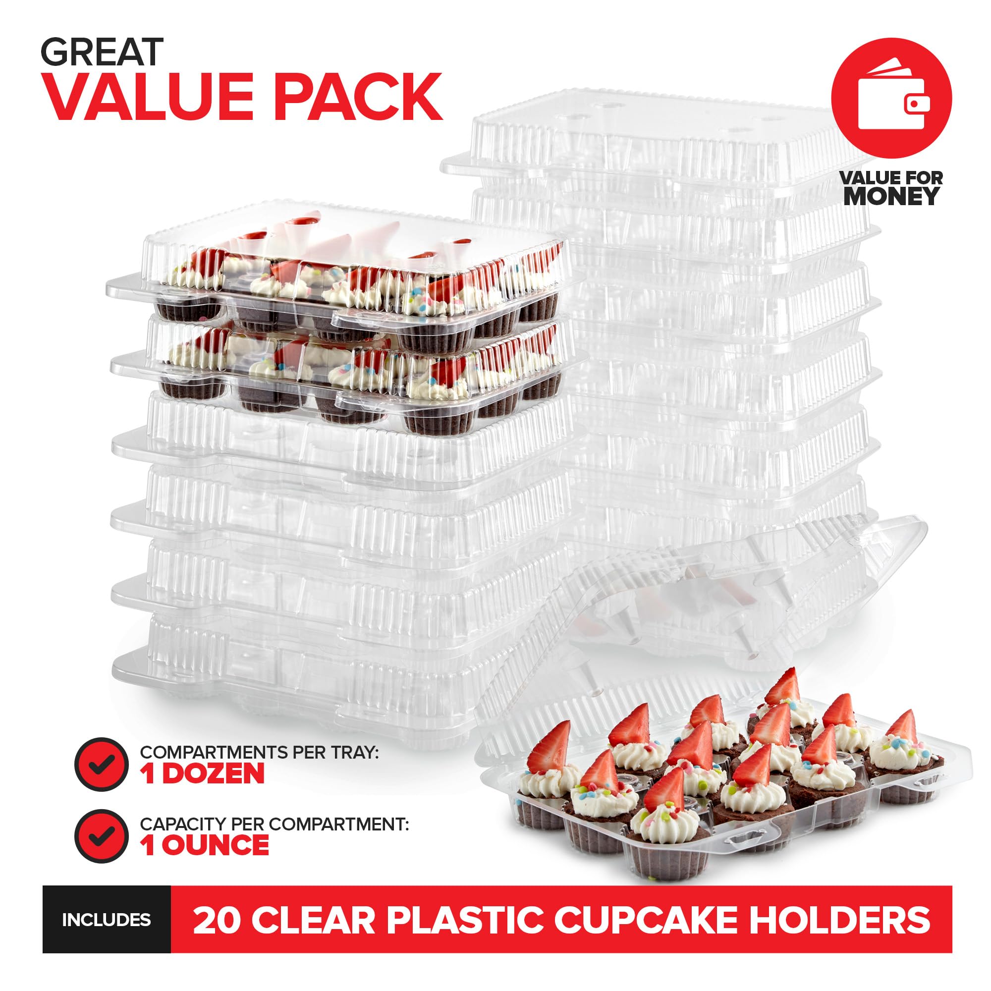 Stock Your Home caja cupcakes con tapa domo transparente para transporte seguro.